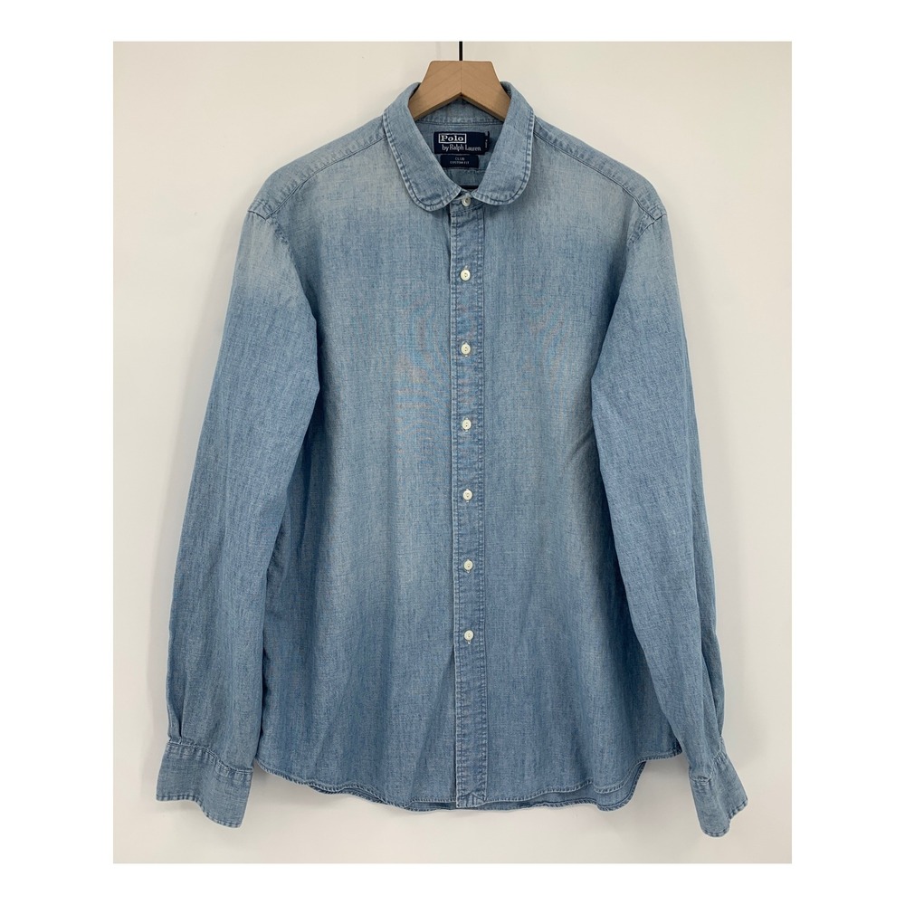 Vintage Polo Ralph Lauren Denim Shirt Mens XL Blue Club Custom Fit Chambray Fade